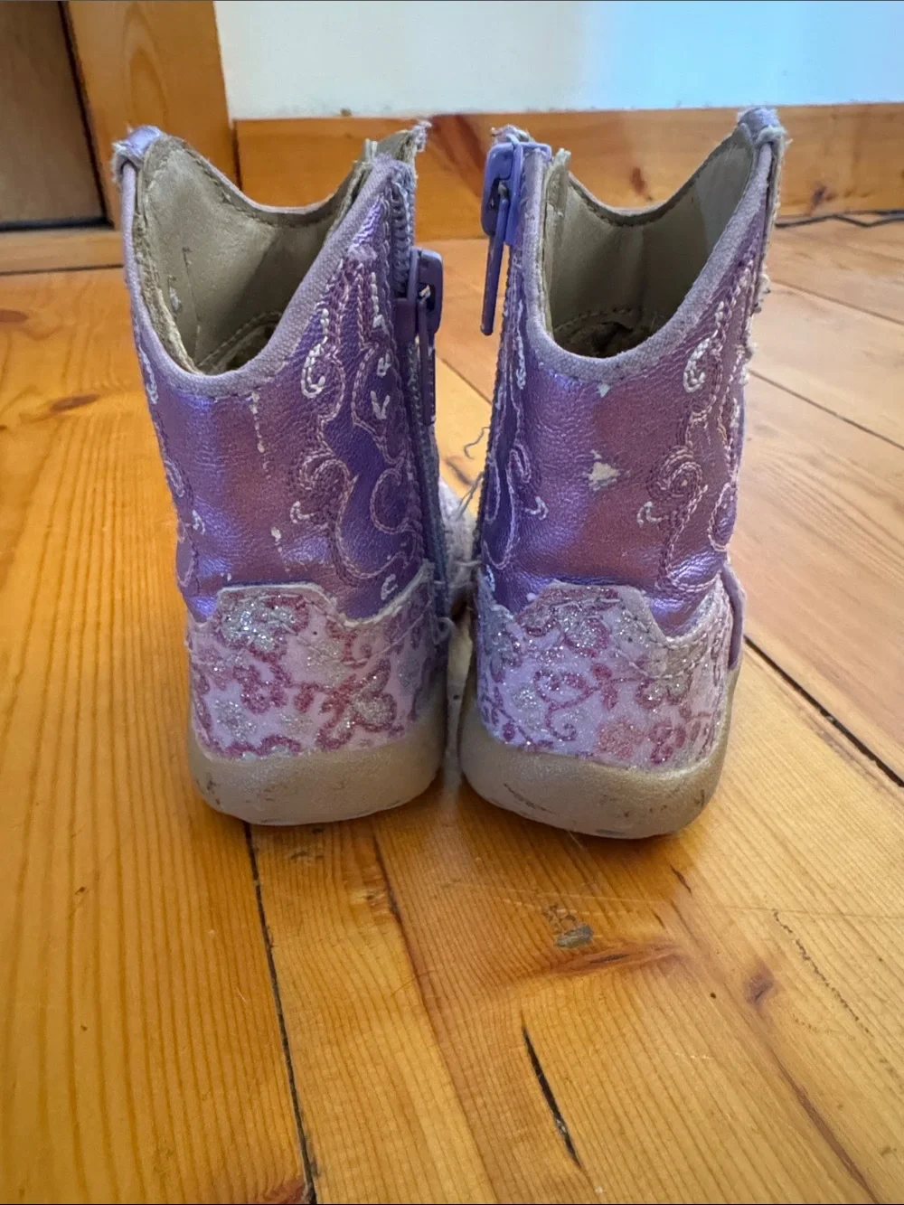 Roper Girls Purple & Pink Glitter Flower Cowboy Boots